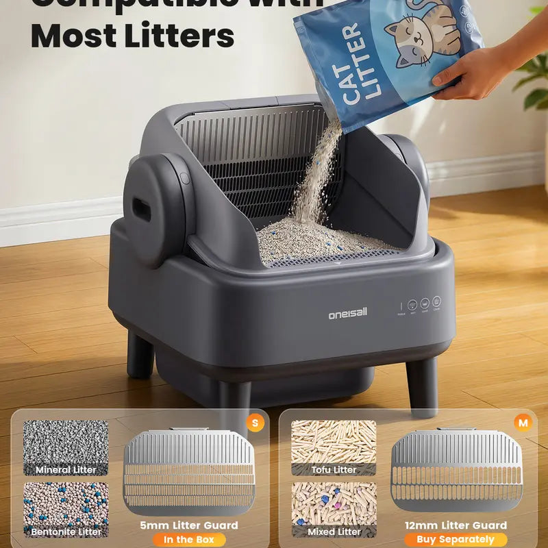 Sohochic Oneisall Smart Self-Cleaning Litter Box , Open-Top Easy Rinse, APP Remote Control, 11L Big Waste Drawer for Adult Large Cats