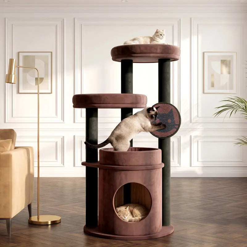 Large Cat Tree for Maine Coons and Other Large Cats, 46-Inch Cat Tower with Extra-Large Plush Perches, Cozy Condo, Scratching Pad and Wide Stable Base