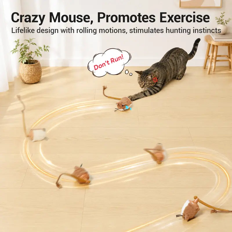 Potaroma Plush Mouse Rolling Cat Toy – Automatic Motion-Activated & Rechargeable