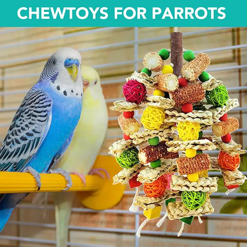 Large Parrot Chew Toys – Handmade Corn Cob & Loofah Enrichment Toys
