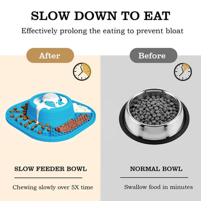 Pawlove Dog Food Slow Feeder Bowl - Ball-In Design Neater Feeder, 3/4 Cup Food-Grade Licking Bowl, Anti-Slip Rubber, Ball Movement Curbs Splash Mess, Bone Broth Ready, Dishwasher Safe, Puppy Anxiety Relief | Pet Feeding Supplies