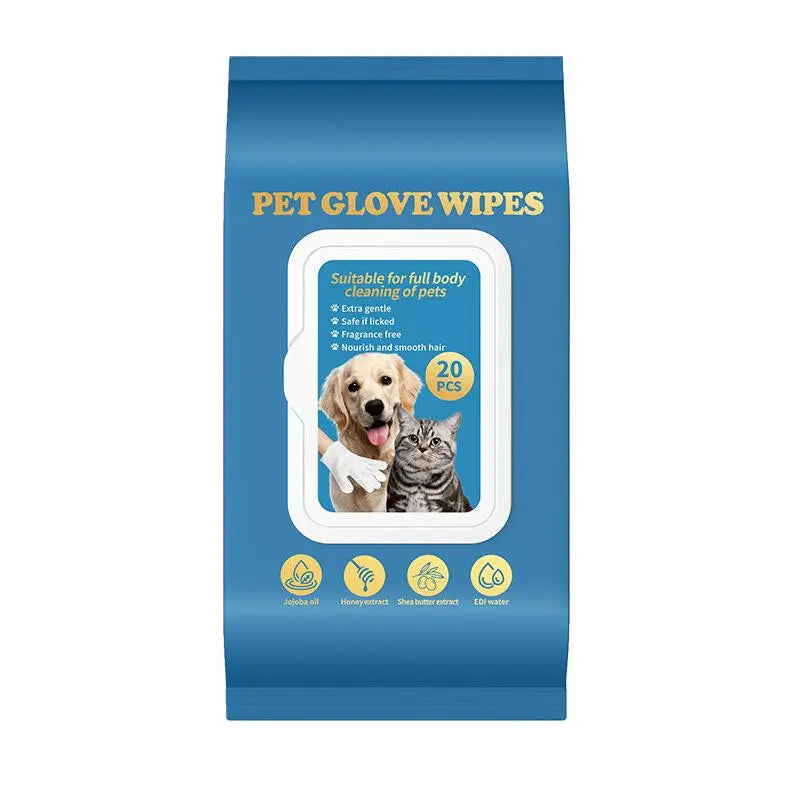 20PCS Dog Grooming Wipes No-Rinse Hypoallergenic with Fermented Oils Coconut Lanolin Potassium Sorbate Lemon Verbena ,Puppy Bathing Gloves Wipes Cleaner