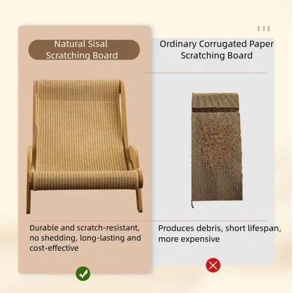 2-In-1 Natural Sisal Fiber Cat Scratcher with Hammock & Lounge Chair, No Shedding, Breathable, Durable All-Season Cat Bed for Claw Sharpening & Rest, Natural Sisal Scratcher