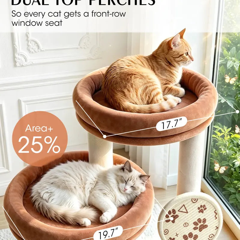 Large Cat Tree for Maine Coons and Other Large Cats, 46-Inch Cat Tower with Extra-Large Plush Perches, Cozy Condo, Scratching Pad and Wide Stable Base