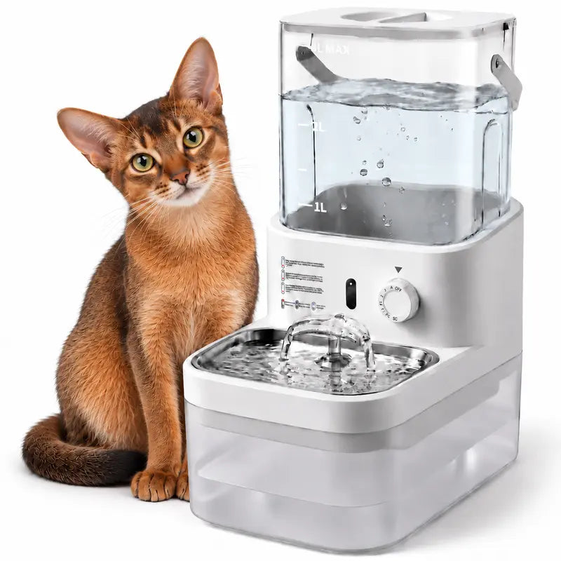 Automatic Cat & Dog Water Dispenser Filterless Wireless Water Fountain, Motion Sensor Activated Pet Water Dispenser, 4000Mah Rechargeable, 304 Stainless Steel Bowl, Gravity Refill, Wastewater Separationr Tanks,Gravity Water Refill,Stainless Steel Bowls