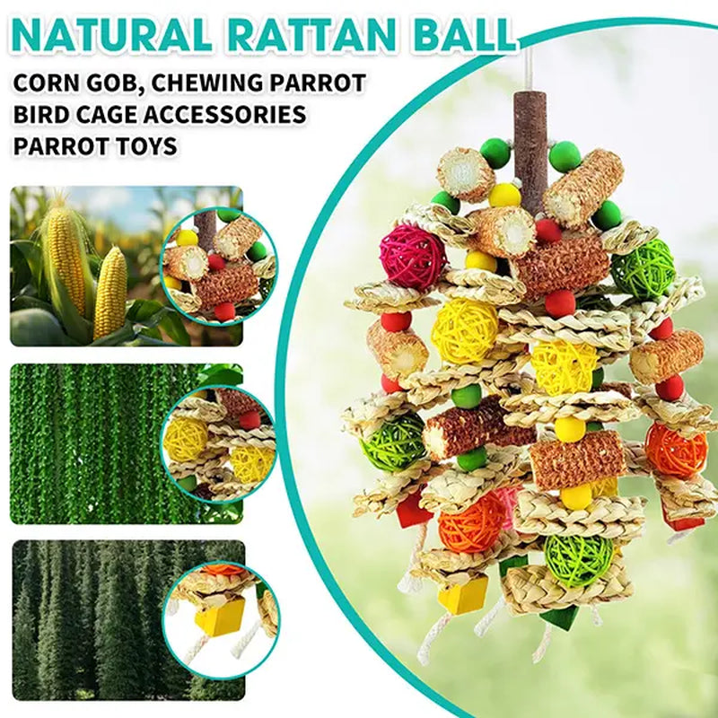 Large Parrot Chew Toys – Handmade Corn Cob & Loofah Enrichment Toys