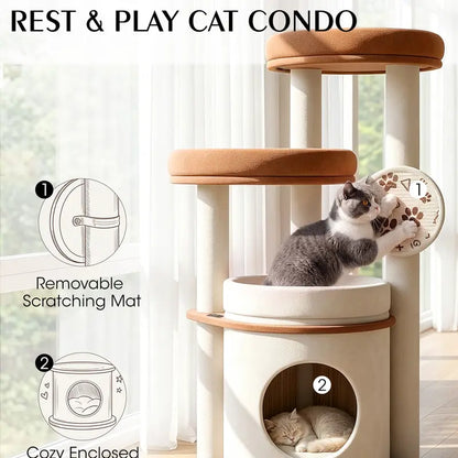 Large Cat Tree for Maine Coons and Other Large Cats, 46-Inch Cat Tower with Extra-Large Plush Perches, Cozy Condo, Scratching Pad and Wide Stable Base