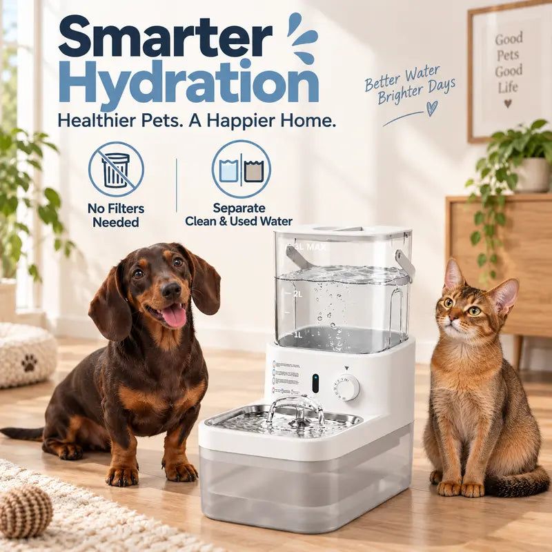 Automatic Cat & Dog Water Dispenser Filterless Wireless Water Fountain, Motion Sensor Activated Pet Water Dispenser, 4000Mah Rechargeable, 304 Stainless Steel Bowl, Gravity Refill, Wastewater Separationr Tanks,Gravity Water Refill,Stainless Steel Bowls