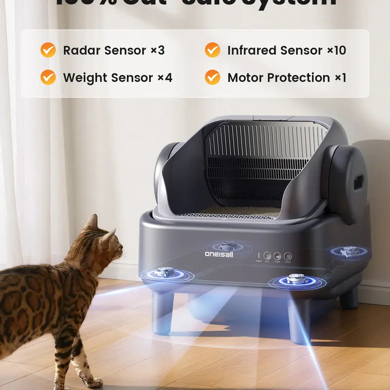 Sohochic Oneisall Smart Self-Cleaning Litter Box , Open-Top Easy Rinse, APP Remote Control, 11L Big Waste Drawer for Adult Large Cats