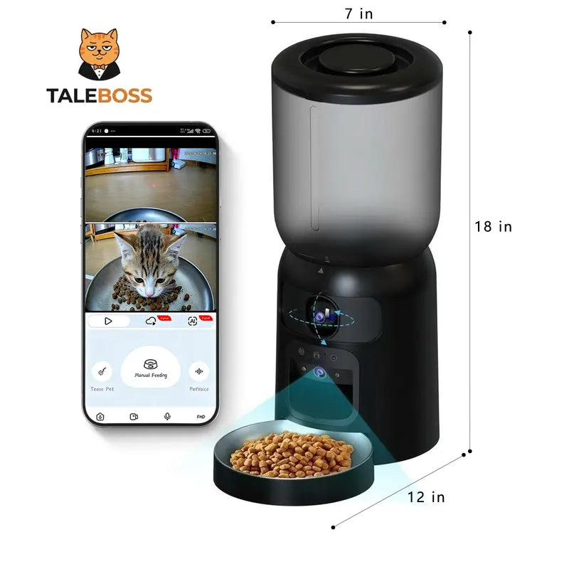 Taleboss 5L Automatic Cat Feeder with Camera – 1080P HD, App Control & 2-Way Audio