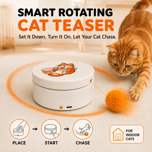 Smart Rotating Cat Teaser – Rechargeable Interactive Toy with 5 Play Modes & Auto-Sleep