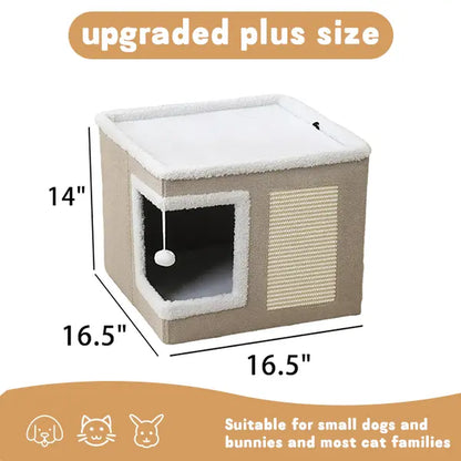 Large Plush Cat Bed – Cozy Hideaway with Sisal Scratcher & Hanging Toy