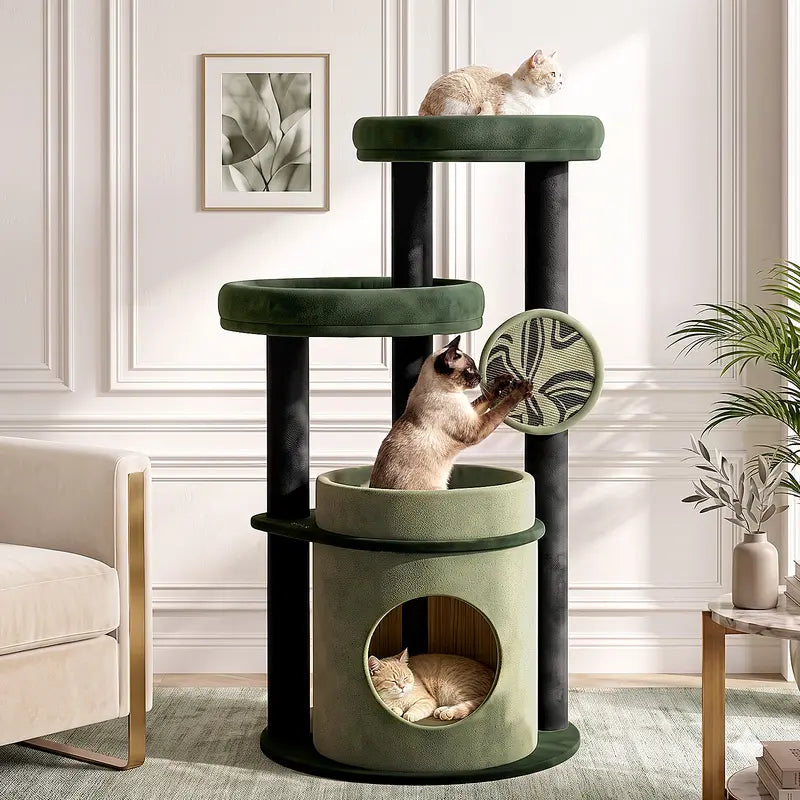 Large Cat Tree for Maine Coons and Other Large Cats, 46-Inch Cat Tower with Extra-Large Plush Perches, Cozy Condo, Scratching Pad and Wide Stable Base