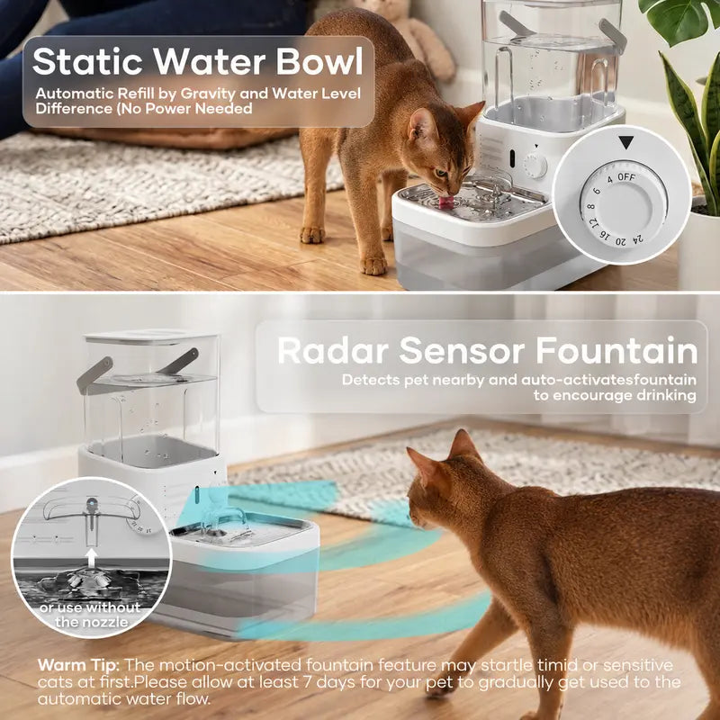 Automatic Cat & Dog Water Dispenser Filterless Wireless Water Fountain, Motion Sensor Activated Pet Water Dispenser, 4000Mah Rechargeable, 304 Stainless Steel Bowl, Gravity Refill, Wastewater Separationr Tanks,Gravity Water Refill,Stainless Steel Bowls