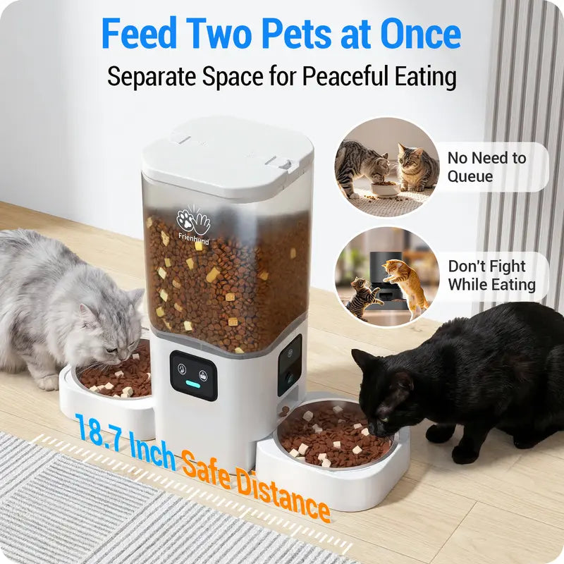 Frienhund Dual Camera Smart Pet Feeder – CHOOSE: with CAMERA / NO CAMERA, with 7L Dry Food Capacity, 1080P HD Monitoring, Night Vision,Slow Feed Mod, App Remote Control, Timed & Portion Feeding, Dual Stainless Steel Bowls for Multi-Pet Homes, Dual Bowls