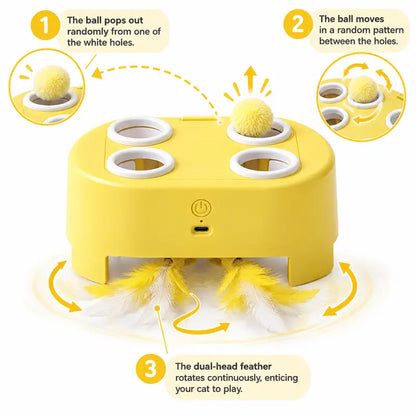 2-in-1 Interactive Cat Hunting Toy – Pop-Up Mice & Rotating Feather, USB-C Rechargeable
