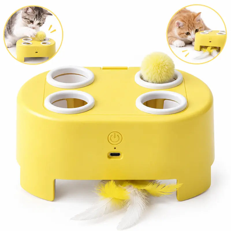 2-in-1 Interactive Cat Hunting Toy – Pop-Up Mice & Rotating Feather, USB-C Rechargeable