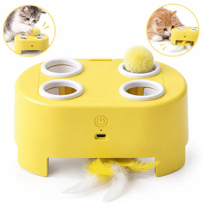 2-in-1 Interactive Cat Hunting Toy – Pop-Up Mice & Rotating Feather, USB-C Rechargeable