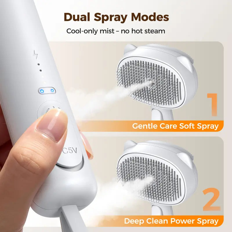 4-In-1 Rechargeable Pet Steam Brush for Cats & Dogs, Self-Cleaning Deshedding Grooming Brush with 2-Speed Mist Spray, Skin-Safe Stainless Steel Pins, Detangling Massage Comb & Silicone Hair Remover for Long & Short Hair, Shedding Season Poodle