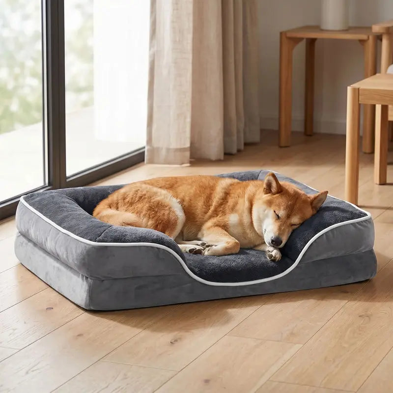 Sweetcrispy Modern Orthopedic Memory Foam Pet Bed for Large Dogs - 3-Sided Bolsters, 20.0"L X 24.0"W X 8.0"Th, Waterproof Detachable Cover, Non-Slip Base, Joint Relief, Consistent Support, Pressure Ease, Supportive Sofa, Allows 24 to 48 Hours Recovery