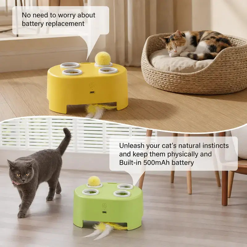 2-in-1 Interactive Cat Hunting Toy – Pop-Up Mice & Rotating Feather, USB-C Rechargeable