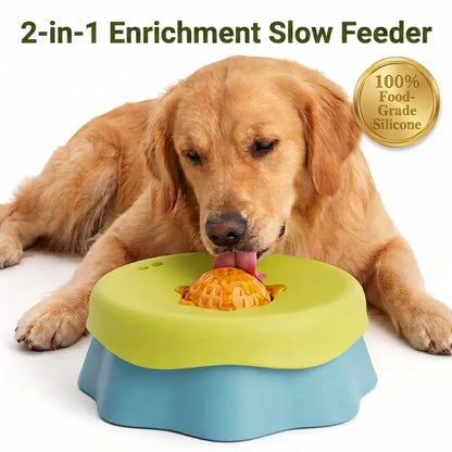 Silicone Dog Neater Food Feeder - 1 Bowl Puzzle Feeder with Anti-Slip Base, 2-In-1 Versatility, Spill-Proof Platter, Rolling Ball for Yogurt/Peanut Butter Enrichment, Calms Anxiety, Camping Pet Feeding Accessory