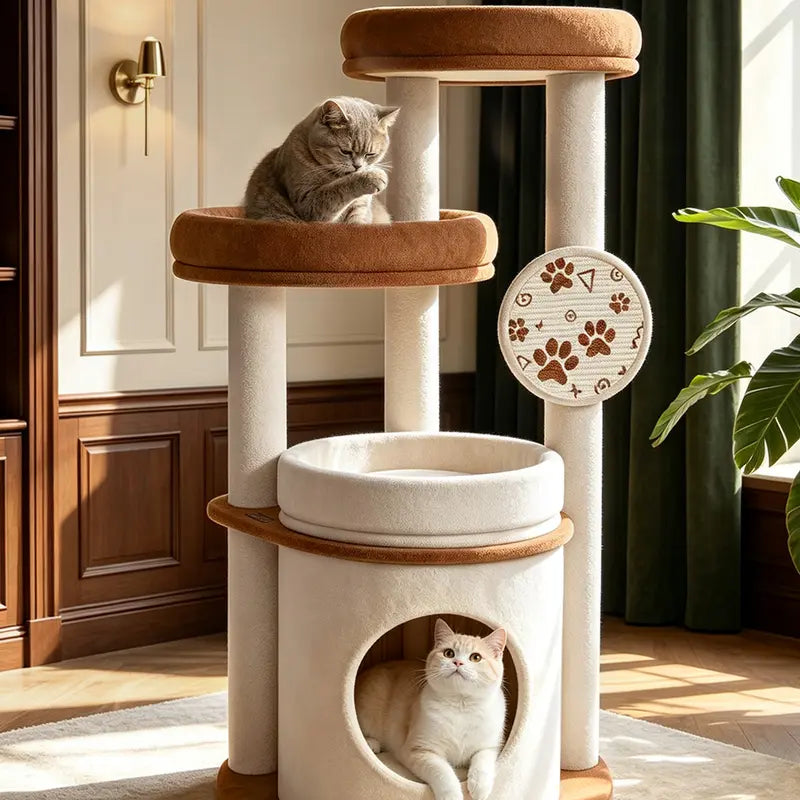 Large Cat Tree for Maine Coons and Other Large Cats, 46-Inch Cat Tower with Extra-Large Plush Perches, Cozy Condo, Scratching Pad and Wide Stable Base