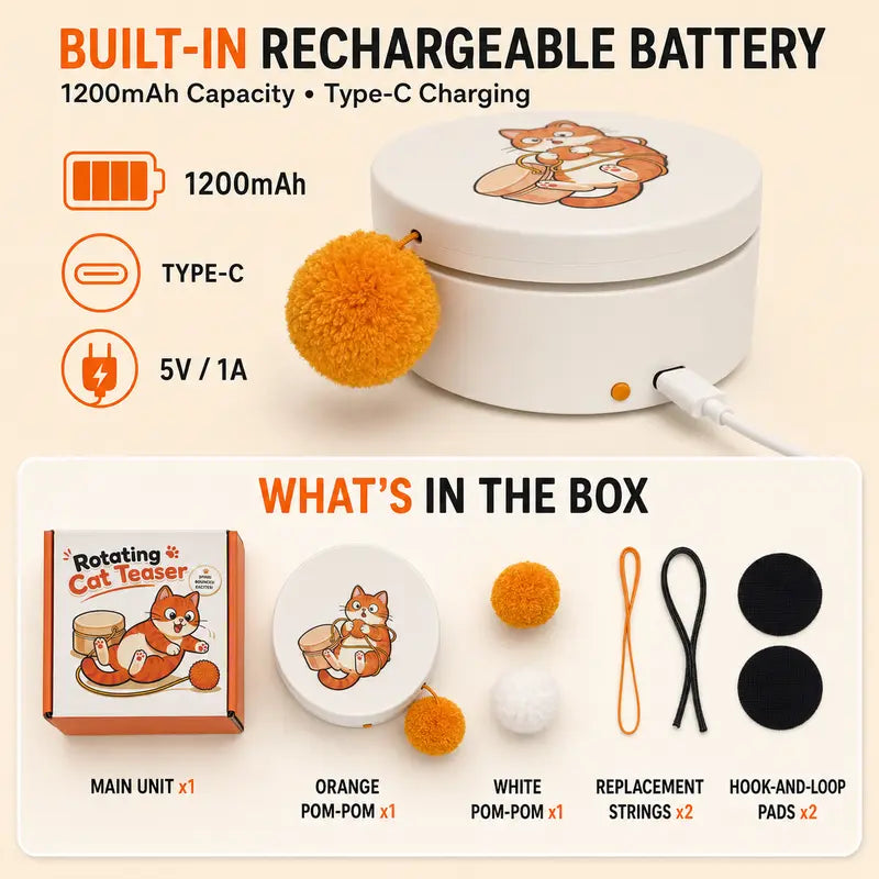 Smart Rotating Cat Teaser – Rechargeable Interactive Toy with 5 Play Modes & Auto-Sleep