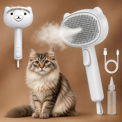 4-In-1 Rechargeable Pet Steam Brush for Cats & Dogs, Self-Cleaning Deshedding Grooming Brush with 2-Speed Mist Spray, Skin-Safe Stainless Steel Pins, Detangling Massage Comb & Silicone Hair Remover for Long & Short Hair, Shedding Season Poodle