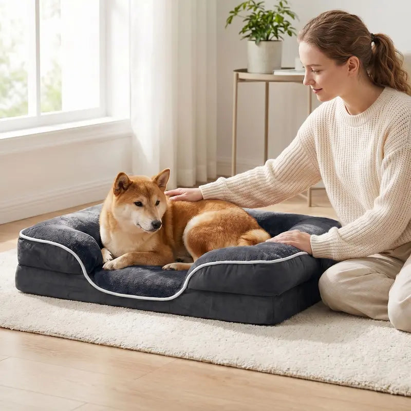 Sweetcrispy Modern Orthopedic Memory Foam Pet Bed for Large Dogs - 3-Sided Bolsters, 20.0"L X 24.0"W X 8.0"Th, Waterproof Detachable Cover, Non-Slip Base, Joint Relief, Consistent Support, Pressure Ease, Supportive Sofa, Allows 24 to 48 Hours Recovery