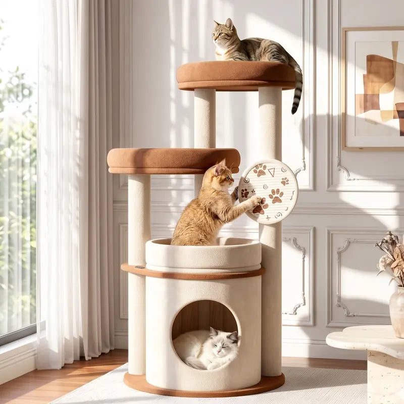 Large Cat Tree for Maine Coons and Other Large Cats, 46-Inch Cat Tower with Extra-Large Plush Perches, Cozy Condo, Scratching Pad and Wide Stable Base