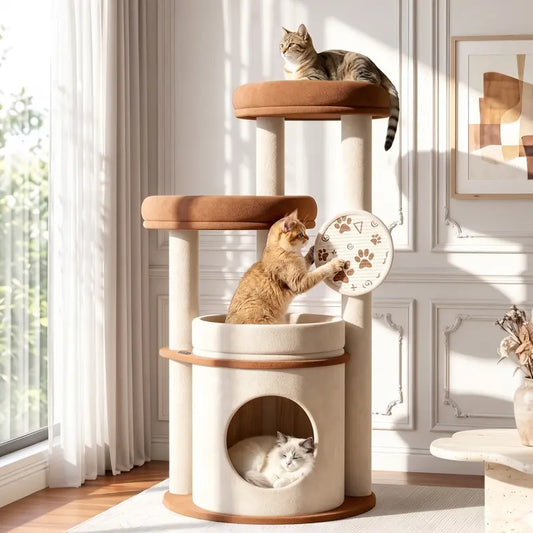 Large Cat Tree for Maine Coons and Other Large Cats, 46-Inch Cat Tower with Extra-Large Plush Perches, Cozy Condo, Scratching Pad and Wide Stable Base