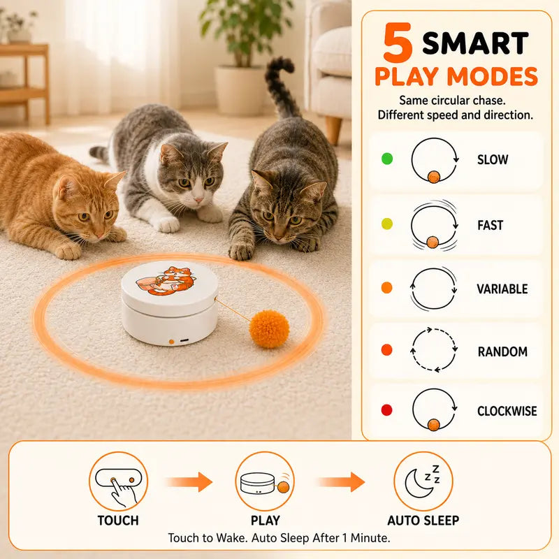 Smart Rotating Cat Teaser – Rechargeable Interactive Toy with 5 Play Modes & Auto-Sleep