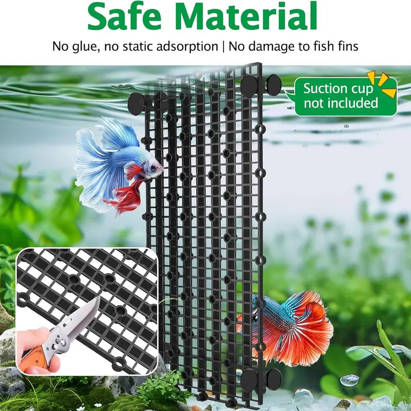 Hygger Aquarium Tank Divider Set – 12-Piece Black Plastic Grid with 72 Brackets