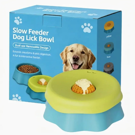 Silicone Dog Neater Food Feeder - 1 Bowl Puzzle Feeder with Anti-Slip Base, 2-In-1 Versatility, Spill-Proof Platter, Rolling Ball for Yogurt/Peanut Butter Enrichment, Calms Anxiety, Camping Pet Feeding Accessory