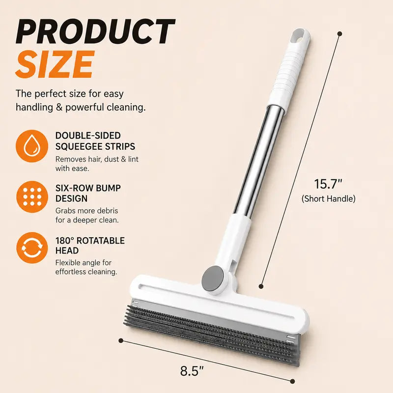 Pet Hair Remover Rake/Scraper, 180° Rotating Pet Hair Remover Broom, Reusable Wet Dry Squeegee, Silicone Scrubber for Carpet, Couch, Hardwood Floors,Bathroom and Pet Areas, Lint Roller Alternative for Rugs, Beds, Mats & Furniture
