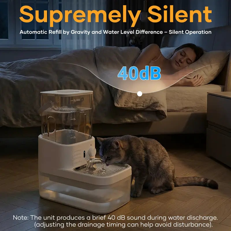 Automatic Cat & Dog Water Dispenser Filterless Wireless Water Fountain, Motion Sensor Activated Pet Water Dispenser, 4000Mah Rechargeable, 304 Stainless Steel Bowl, Gravity Refill, Wastewater Separationr Tanks,Gravity Water Refill,Stainless Steel Bowls
