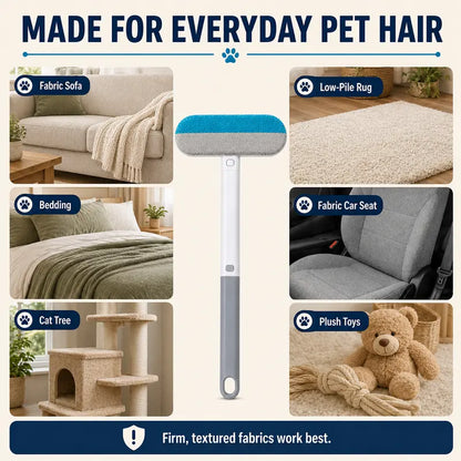 4-In-1 Reusable Pet Hair Remover Brush - Long Handle, Detail Brushes, Flexible Bristles, Reusable Pads, Deshedding & Fur Removal Tool for Multi-Surface Sofas, Rugs, Bedding
