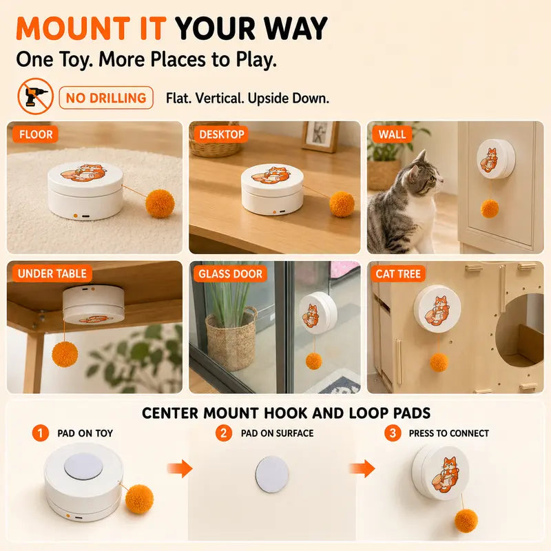 Smart Rotating Cat Teaser – Rechargeable Interactive Toy with 5 Play Modes & Auto-Sleep