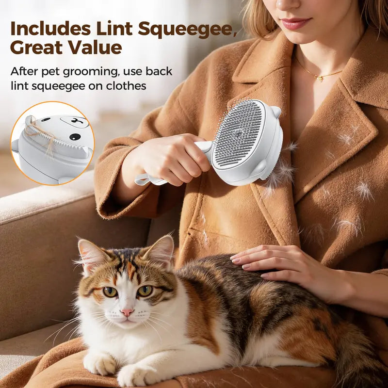 4-In-1 Rechargeable Pet Steam Brush for Cats & Dogs, Self-Cleaning Deshedding Grooming Brush with 2-Speed Mist Spray, Skin-Safe Stainless Steel Pins, Detangling Massage Comb & Silicone Hair Remover for Long & Short Hair, Shedding Season Poodle