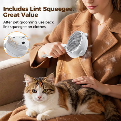 4-In-1 Rechargeable Pet Steam Brush for Cats & Dogs, Self-Cleaning Deshedding Grooming Brush with 2-Speed Mist Spray, Skin-Safe Stainless Steel Pins, Detangling Massage Comb & Silicone Hair Remover for Long & Short Hair, Shedding Season Poodle