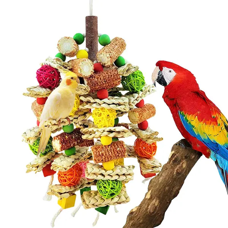 Large Parrot Chew Toys – Handmade Corn Cob & Loofah Enrichment Toys