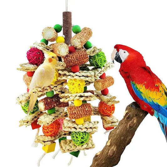 Large Parrot Chew Toys – Handmade Corn Cob & Loofah Enrichment Toys