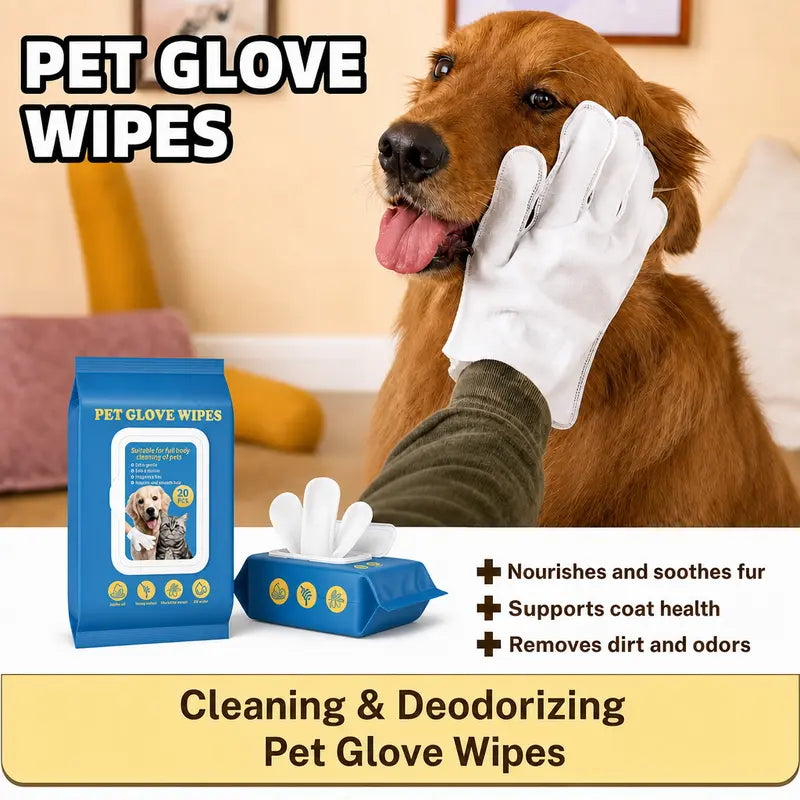 20PCS Dog Grooming Wipes No-Rinse Hypoallergenic with Fermented Oils Coconut Lanolin Potassium Sorbate Lemon Verbena ,Puppy Bathing Gloves Wipes Cleaner