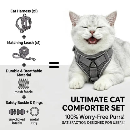 Escape-Proof Cat & Kitten Harness and Leash Set - Adjustable Breathable Mesh Vest, Reflective Strip, Comfortable Materials for Safe Walking (Includes Summer Version)