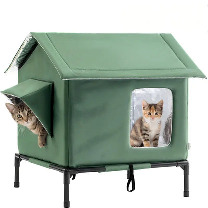 Outdoor Weatherproof Cat House - All-Season Insulated Shelter for Stray Cats, Spacious 17.7"L X 15.7"W X 21.6"H Interior, Windproof Design for Yard, Porch