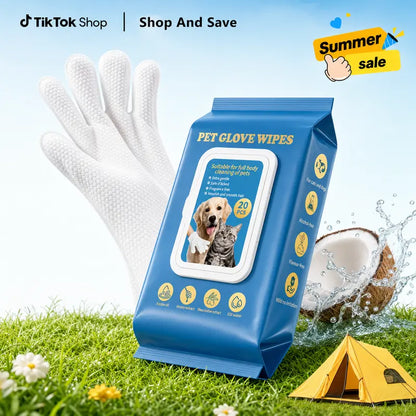 20PCS Dog Grooming Wipes No-Rinse Hypoallergenic with Fermented Oils Coconut Lanolin Potassium Sorbate Lemon Verbena ,Puppy Bathing Gloves Wipes Cleaner