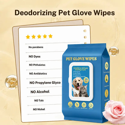 20PCS Dog Grooming Wipes No-Rinse Hypoallergenic with Fermented Oils Coconut Lanolin Potassium Sorbate Lemon Verbena ,Puppy Bathing Gloves Wipes Cleaner