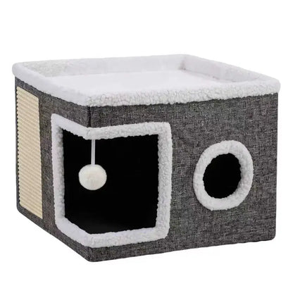 Large Plush Cat Bed – Cozy Hideaway with Sisal Scratcher & Hanging Toy