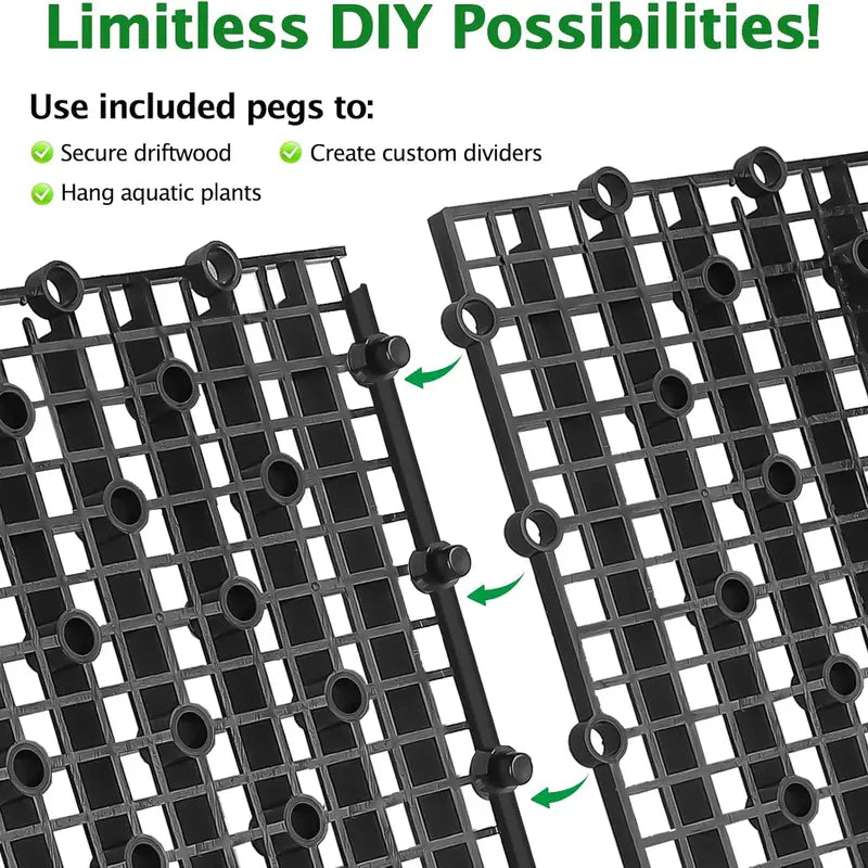 Hygger Aquarium Tank Divider Set – 12-Piece Black Plastic Grid with 72 Brackets